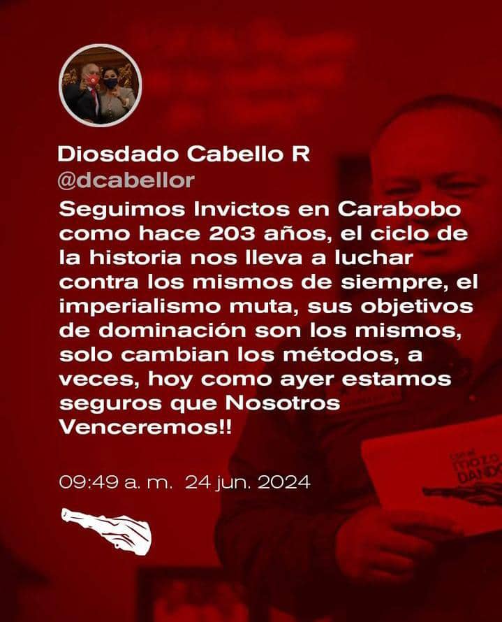 #PatriaAntiimperialista con nosotros la Patria no se perderá 
<a href="/NicolasMaduro/">Nicolás Maduro</a> 
<a href="/_LaAvanzadora/">Yelitze Santaella</a> 
<a href="/Soykarinacarpio/">Karina Carpio</a> 
<a href="/VicenteAragua/">José V. Flores</a> 
<a href="/Gladys_barretoc/">Gladys Barreto</a> 
<a href="/ramolinap/">Ricardo Molina</a>