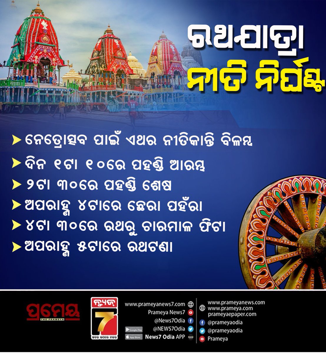 NEWS7Odia's tweet image. 'Ratha Jatra' Rituals' Timing | ରଥଯାତ୍ରା ନୀତି ନିର୍ଘଣ୍ଟ #rathajatra #ritualtiming #RathYatra2024 #chhatisanijog_meeting #PuriJagannathTemple #PrameyaNews7
