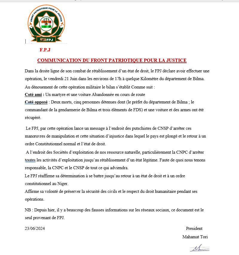 FPJNiger's tweet photo. Déclaration  ( FPJ ) https://t.co/3Q04TMcGTO