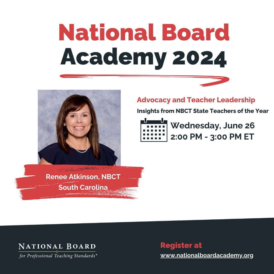 Check out this week’s 2024 National Board Academy. It’s virtual and free! I’ll be participating in a panel discussion with other State TOYs Wednesday 6/26 from 2-3pm EST. Don’t miss it. #ntoy24 #nbct #keepgivingandgrowing #sctoy2024