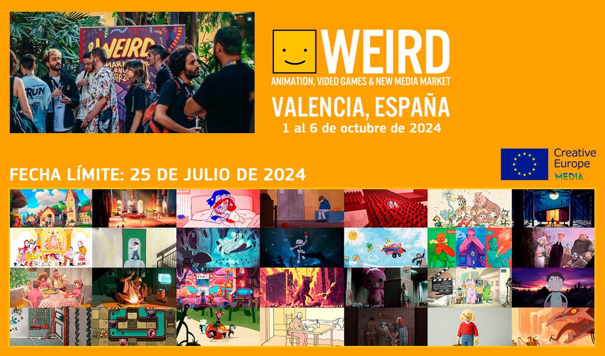 Weird Market 2024: Convocatorias abiertas del mercado internacional de #animación, #videojuegos y #newmedia.

¡En #Valencia!

Fecha límite: 25 de julio de 2024.
Más info > tuit.es/dqDtQ

#WeirdMarket