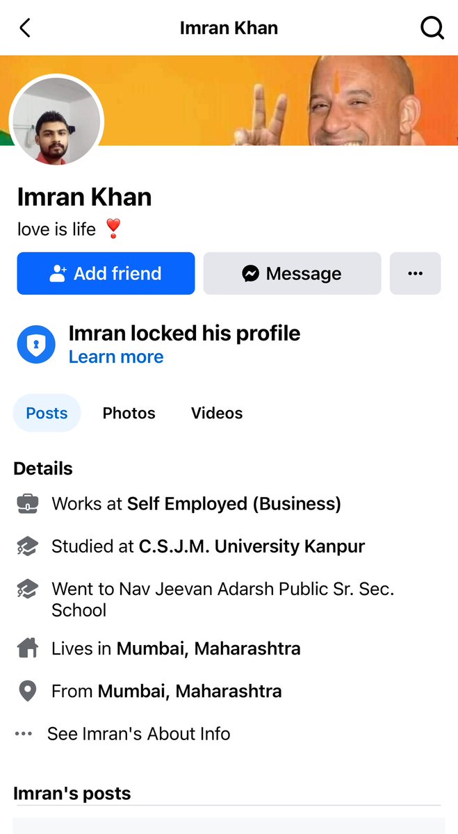 ये FB प्रोफाइल इमरान ख़ान नाम से है, जिसने हमारी फ़ेसबुक पोस्ट पर अश्लील फोटोशॉप पिक्चर कमेंट बॉक्स में पोस्ट किए है। ID bio से पता चलता है कि या तो ये मुंबई से है या फिर उत्तरप्रदेश से।
हम <a href="/KanpurPolice/">kanpurpolice</a> <a href="/kanpurdehatpol/">Kanpur Dehat Police</a> <a href="/igrangekanpur/">DIG RANGE KANPUR</a> <a href="/CommissionerKnp/">Commissioner Kanpur</a> <a href="/Uppolice/">UP POLICE</a> तथा <a href="/MumbaiPolice/">मुंबई पोलीस Mumbai Police</a>