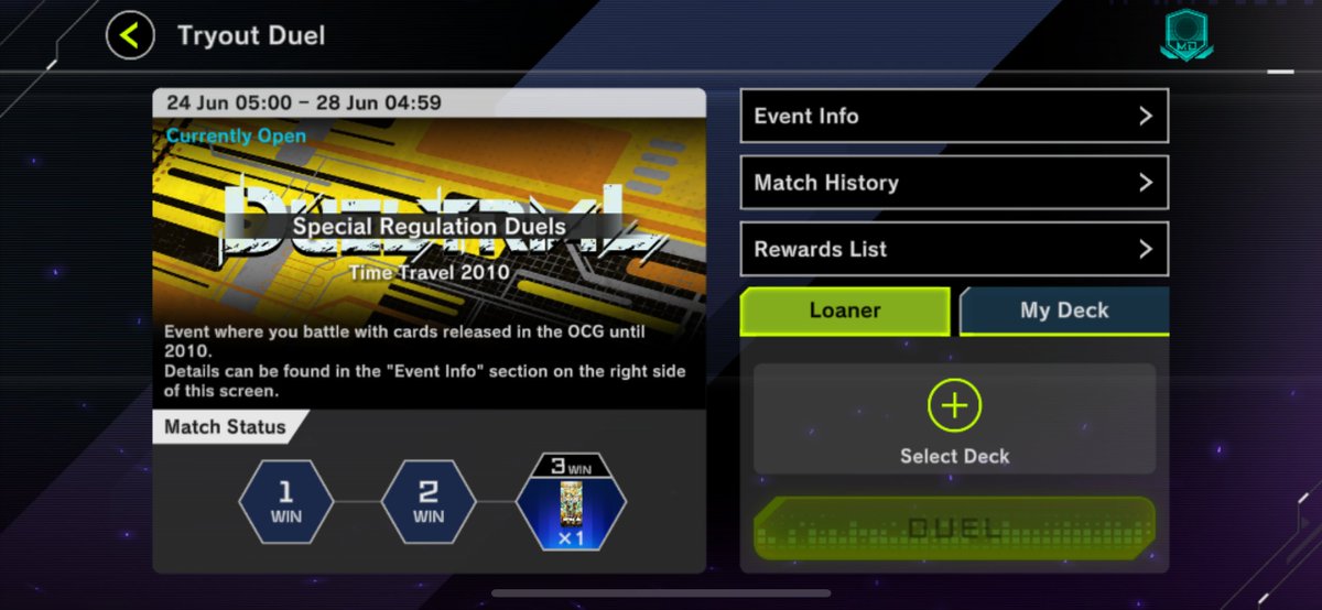 YGOMasterDuel's tweet photo. Travel back in time as the 2010-era Tryout Duel is now live in #YuGiOhMASTERDUEL! Duel with cards from a legendary time in Yu-Gi-Oh! history and stand above the rest! Pave your "Starlight Road" to the top! https://t.co/RUxkSh2D4B
