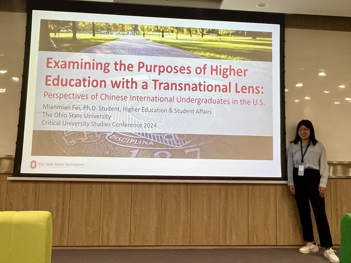 QualLab at Ohio State (@quallabosu) on Twitter photo Last month, @Mianmianfei (one of our fantastic <a href="/QualLabOSU/">QualLab at Ohio State</a> GRAs) presented her research on Chinese international undergrads' perspectives on the purpose of higher ed at the 2024 Critical University Studies Conference! #CUSC2024
Such great work!
Congrats, Mianmian! Last month, @Mianmianfei (one of our fantastic <a href="/QualLabOSU/">QualLab at Ohio State</a> GRAs) presented her research on Chinese international undergrads' perspectives on the purpose of higher ed at the 2024 Critical University Studies Conference! #CUSC2024
Such great work!
Congrats, Mianmian!