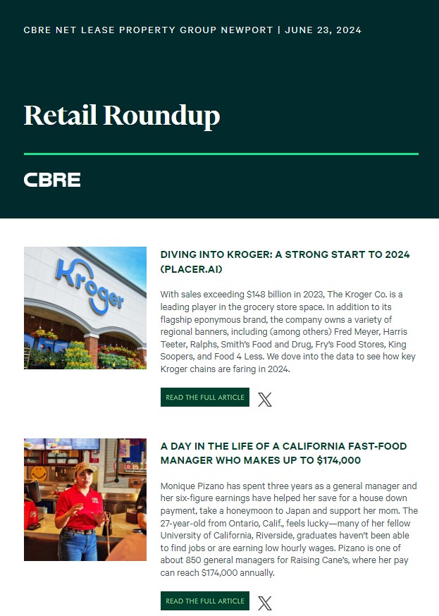 _IanSchroeder's tweet photo. #NLPGNewport | Retail Roundup | June 23, 2024
This Week’s Topics:
- Diving Into Kroger: A Strong Start to 2024
- A Day in the Life of a California Fast-Food Manager
- Retailers Continue Suburban Push in Expanding
-&amp; More

Full Stories: https://t.co/DPlme4VCHB

#Retail #RetailNews https://t.co/YTargJdt5i