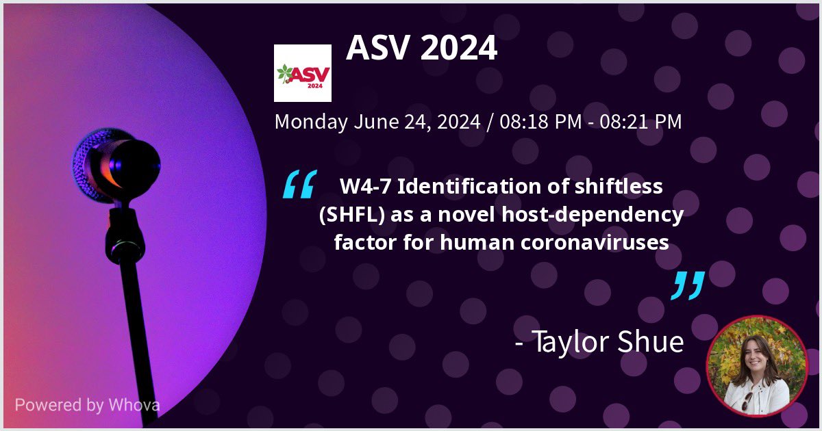 tayyshue's tweet photo. Excited to be presenting a flash talk and poster at the 2024 @AmerSocVirol meeting covering my thesis work so far. If you’re in Columbus this week, come check out my talk (W4-7) and poster (P1-15) tonight (June 24) to hear more cool science 😎 #ASV2024 https://t.co/Z6ErRmvF1X