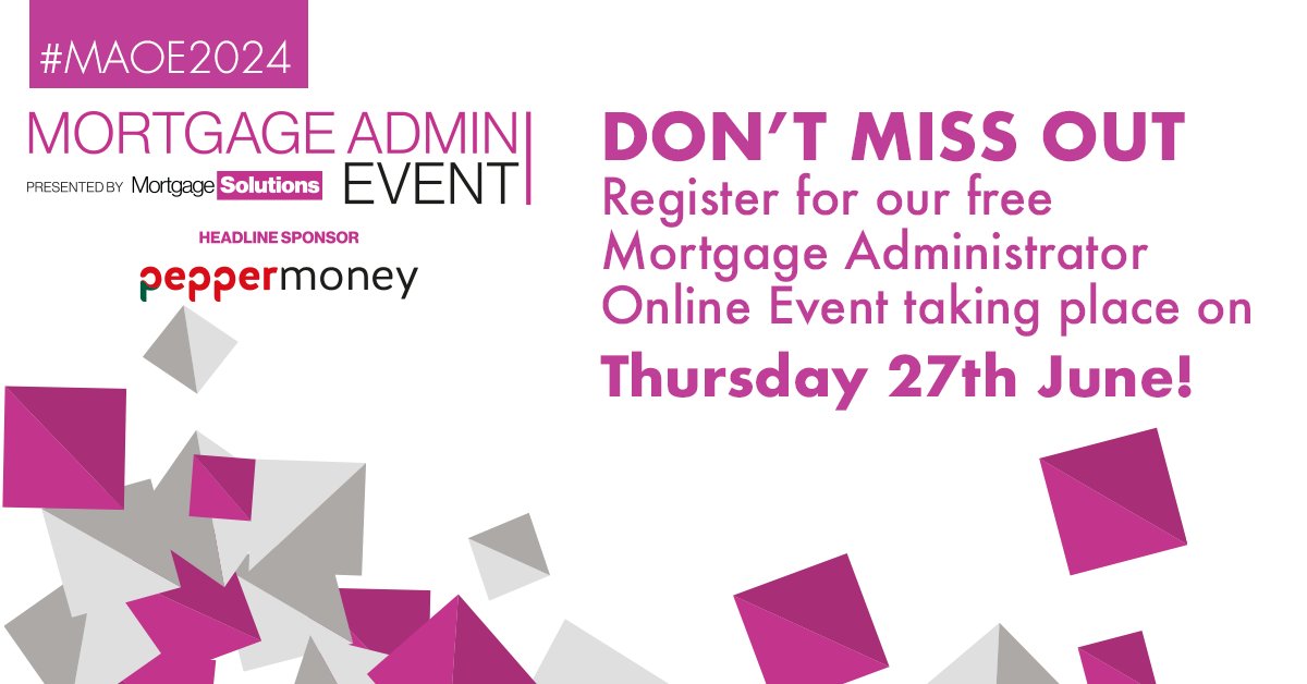 Mortgage Solutions (@mortgagesols) on Twitter photo Final reminder! Hear from our headline sponsor, <a href="/PepperMoneyUK/">Pepper Money UK</a>, and a host of other first class speakers at #MAOE2024, the must attend online event for administrators.
Tune in on Thursday 27th June:
ow.ly/f3O850Sop9A Final reminder! Hear from our headline sponsor, <a href="/PepperMoneyUK/">Pepper Money UK</a>, and a host of other first class speakers at #MAOE2024, the must attend online event for administrators.
Tune in on Thursday 27th June:
ow.ly/f3O850Sop9A