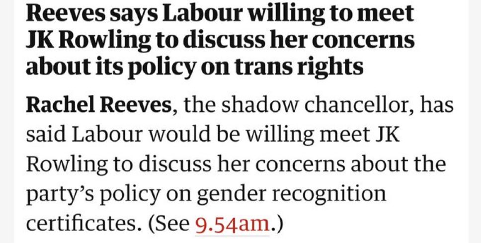 Hey <a href="/RachelReevesMP/">Rachel Reeves</a> Are you willing to meet with trans people to discuss their concerns about your policy on trans rights? Or is it just this one c!s straight billionaire that gets to discuss policy matters about a minority she’s not a part of?