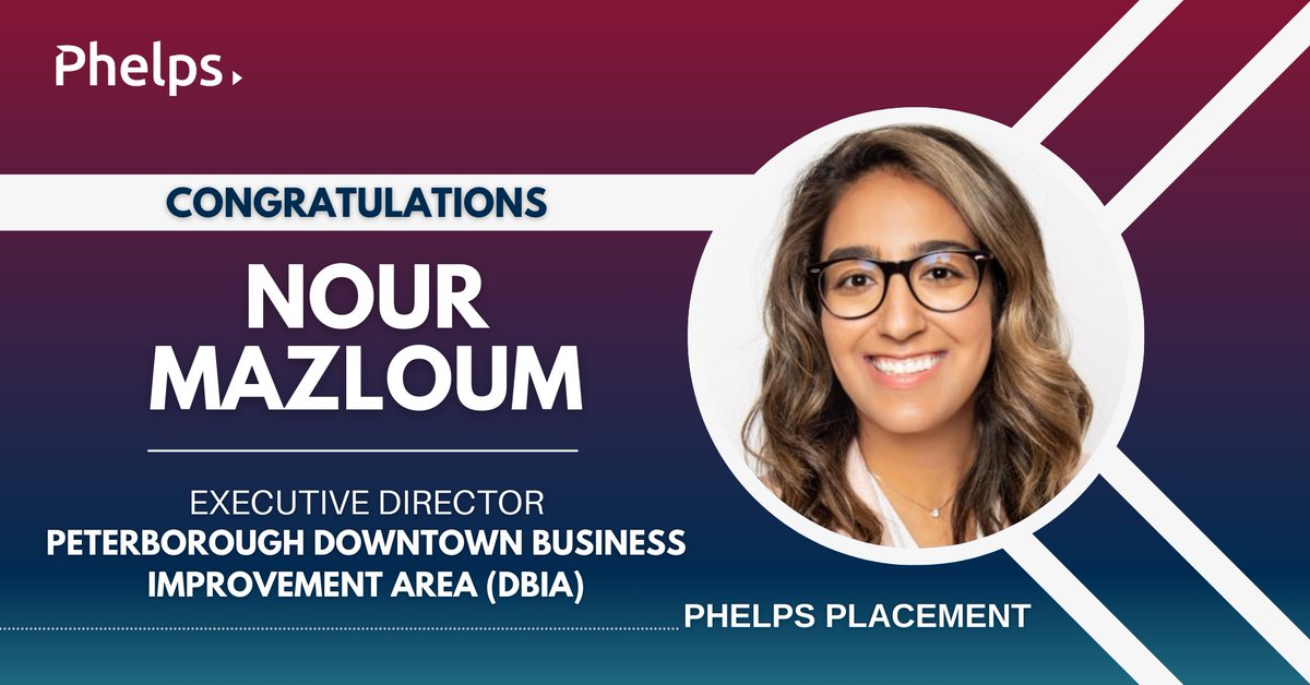 Another fantastic search comes to a close - the Peterborough Downtown Business Improvement Area (DBIA) has appointed Nour Mazloum as its newest Executive Director!

All the best in your new position, Nour!

#PhelpsPlacement #PhelpsIGNITE #Placement #ExecutiveSearch