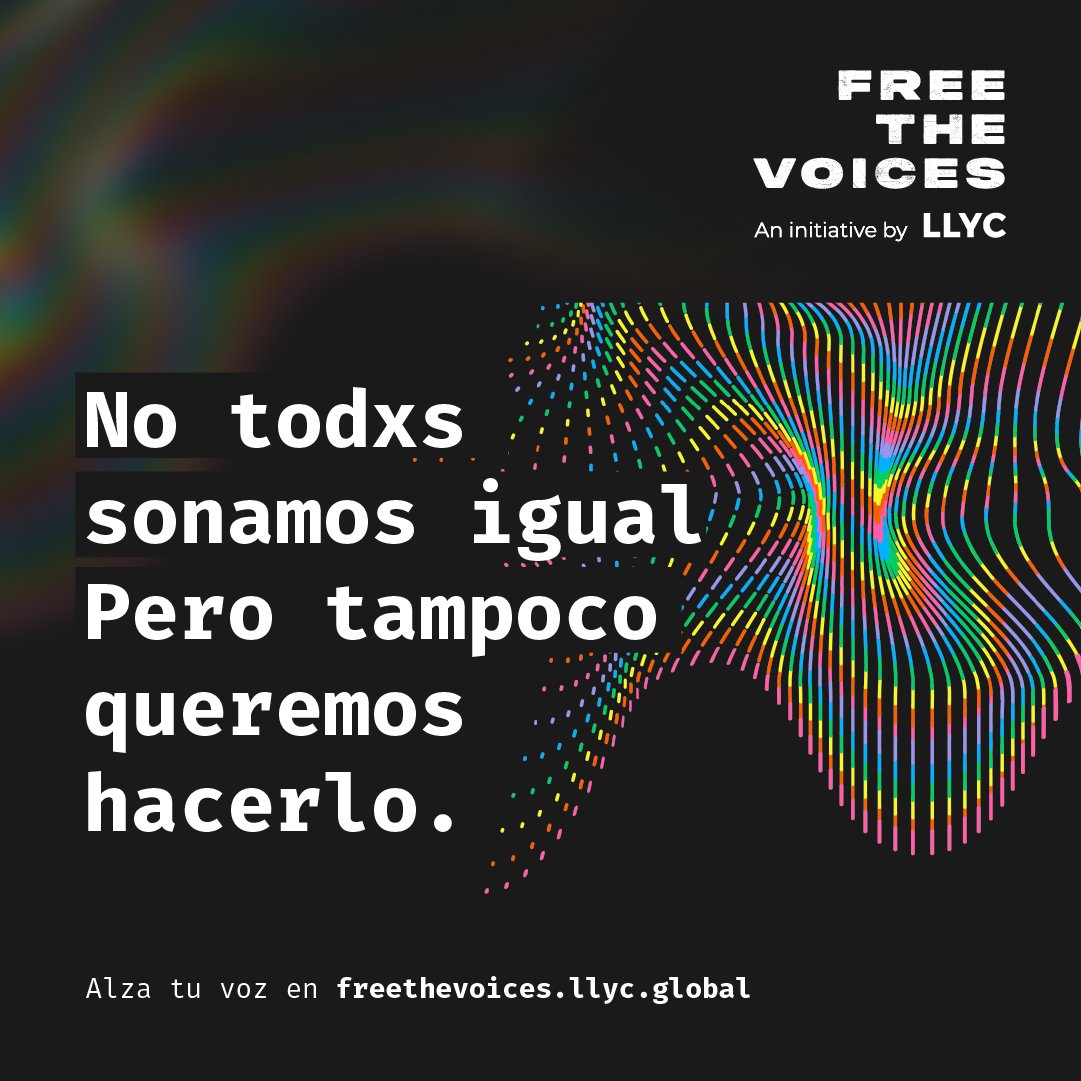 LLYC_Global's tweet photo. Por un mundo donde nadie tenga que impostar su voz. Ayúdanos a combatir los sesgos contra el colectivo LGBTIQ+.

¡Suma tu voz y comparte! Usa los hashtags #FreeTheVoices y #SumoMiVoz 🌈 https://t.co/0KvKhCKtOb https://t.co/SDIW3nfBWb