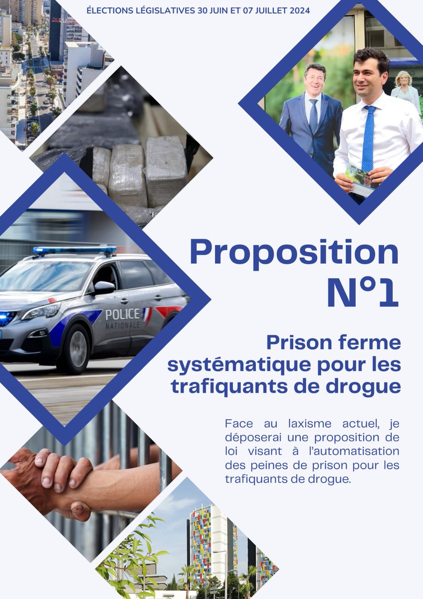 Un jour, une proposition: la lutte contre le trafic de drogue doit être une de nos priorités car il gangrène nos quartiers et abîme notre jeunesse. Élu je m'engage à déposer une proposition de Loi pour que tout trafiquant arrêté dorme en prison. #legislatives