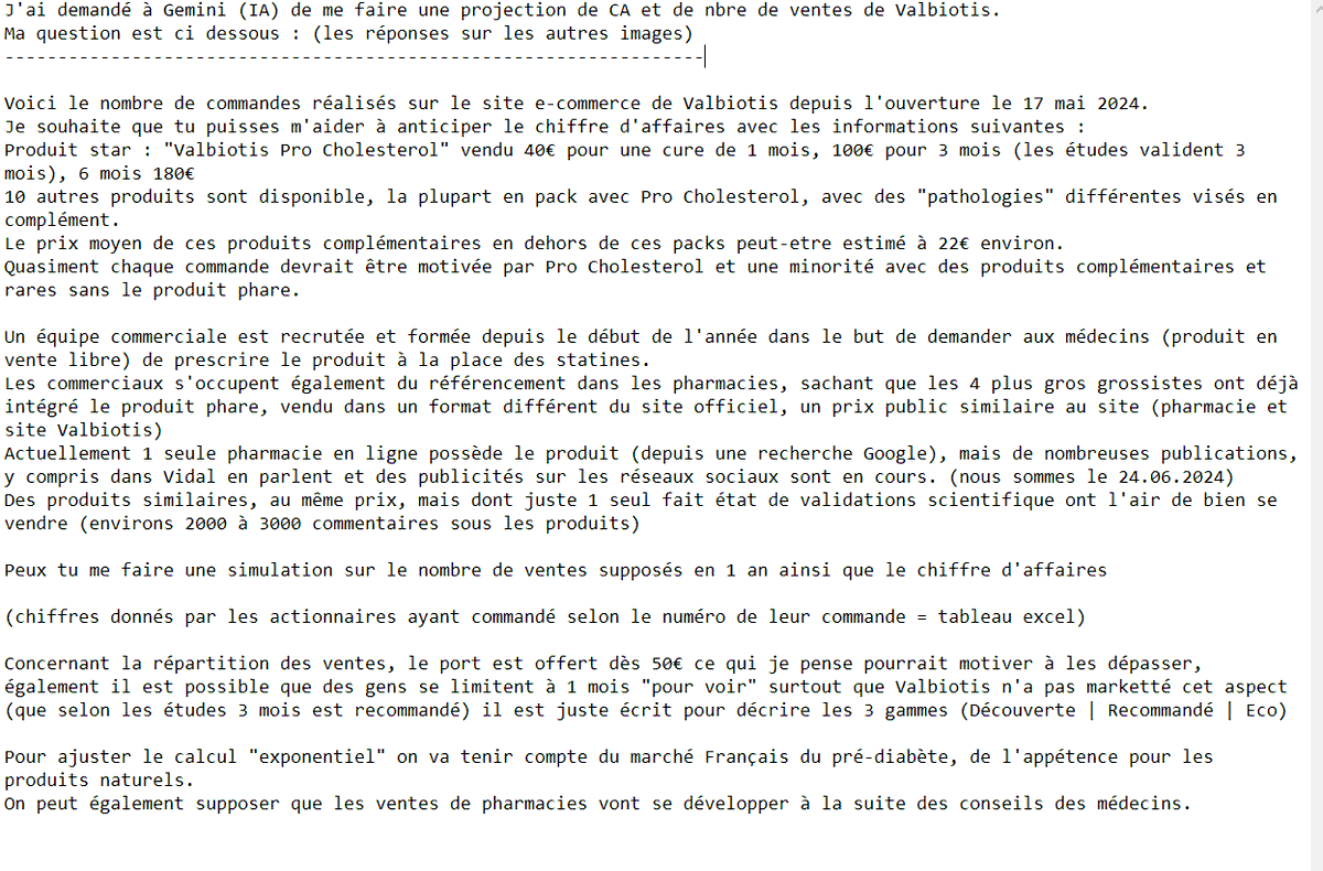 pea_trader's tweet photo. Valbiotis, ce que projette l'intelligence artificielle à propos des ventes en ligne, sans prise en compte de la partie pharmacie.
L'AG est demain, peut être que quelqu'un peut explorer si cela est réaliste ou non ?
On serait possiblement sur un CA supérieur à 15M sur 52 semaines. https://t.co/DBBpJFIEqd