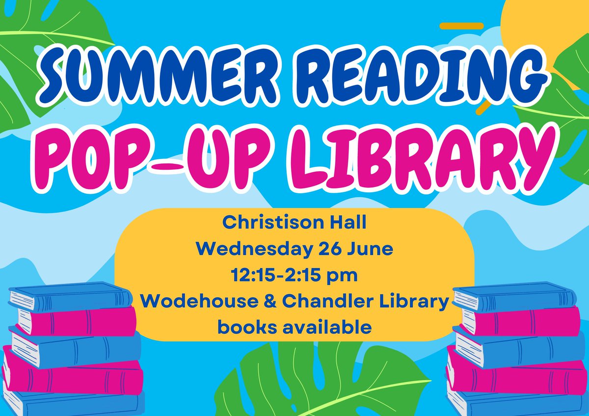 Visit us in the Christison Hall today from 12:15-2:15 pm to stock up on summer reading!