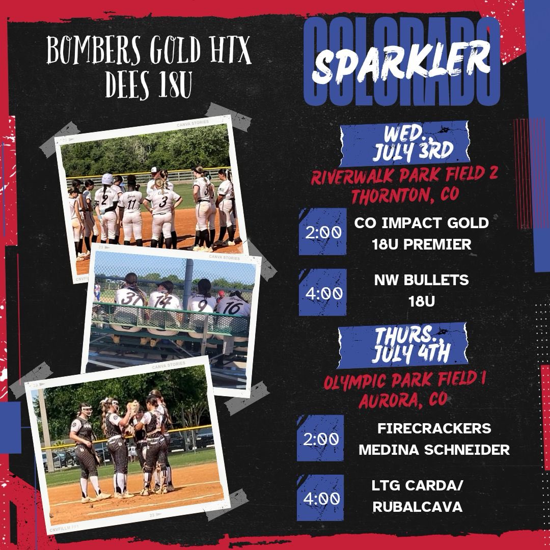 Pool play schedule for CO Fireworks Power Pool!!!  Coming to CO with a full squad ready to play softball in the cooler temps of CO. 

Give us a look!