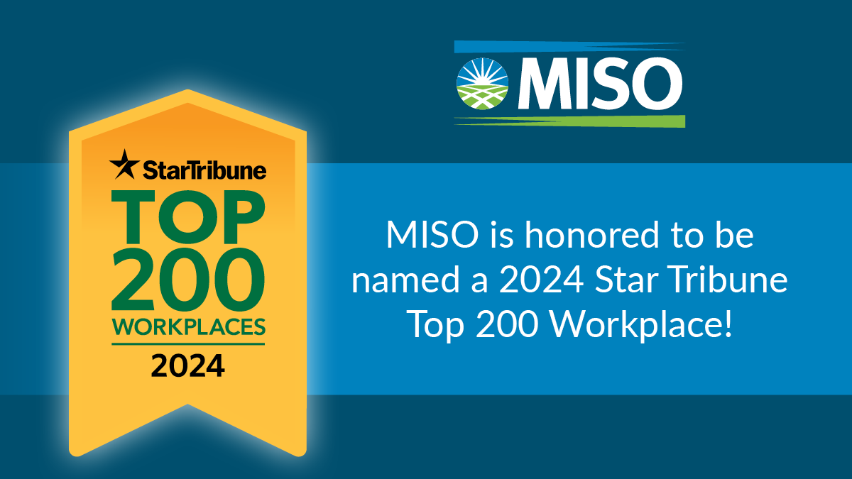 MISO_energy's tweet photo. Congratulations to our Eagan team for making MISO one of the Star Tribune's Top Workplaces in Minnesota! 

Learn more about careers at MISO: https://t.co/W6RTlStKeg

#teamMISO #discoverMISO #STEMcareers https://t.co/Jy8mIg1u76