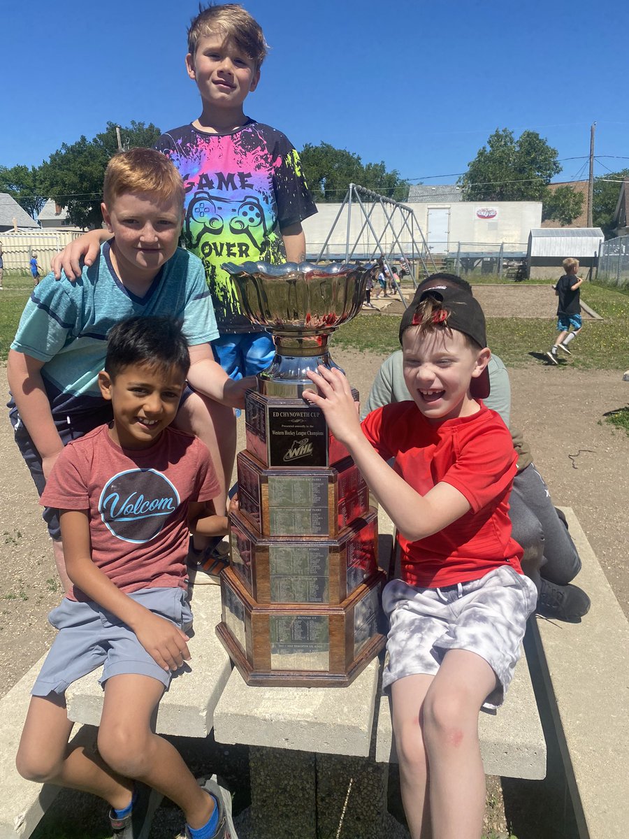 Students were pumped that Coach King stopped by with the WHL championship trophy this morning!  Congrats to the warriors on an amazing season and thanks for visit. <a href="/HolyTrinitySD/">Holy Trinity</a>