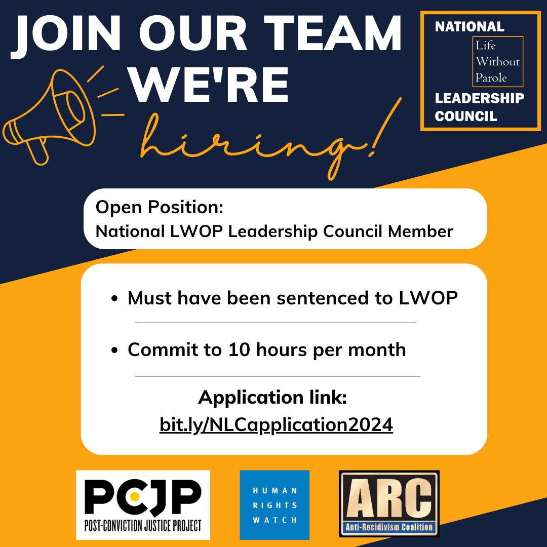 I'm a proud member of the National LWOP Leadership Council &amp; excited to announce we're accepting applications for a new NLC member. If you're a former LWOP &amp; have a passion for ending the sentence for all, we invite you to apply! More info here: bit.ly/NLCapplication…