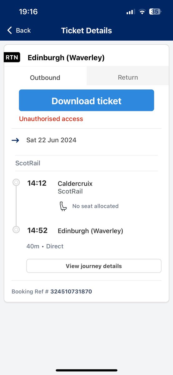 PedBennett's tweet photo. @ScotRail 
My journey was cancelled on Saturday. 
I’m trying to submit the claim. 
On the form it asks for the UTR but I can’t access the ticket. See image. 
It also will not let me continue without this? https://t.co/DlMBUScAu4