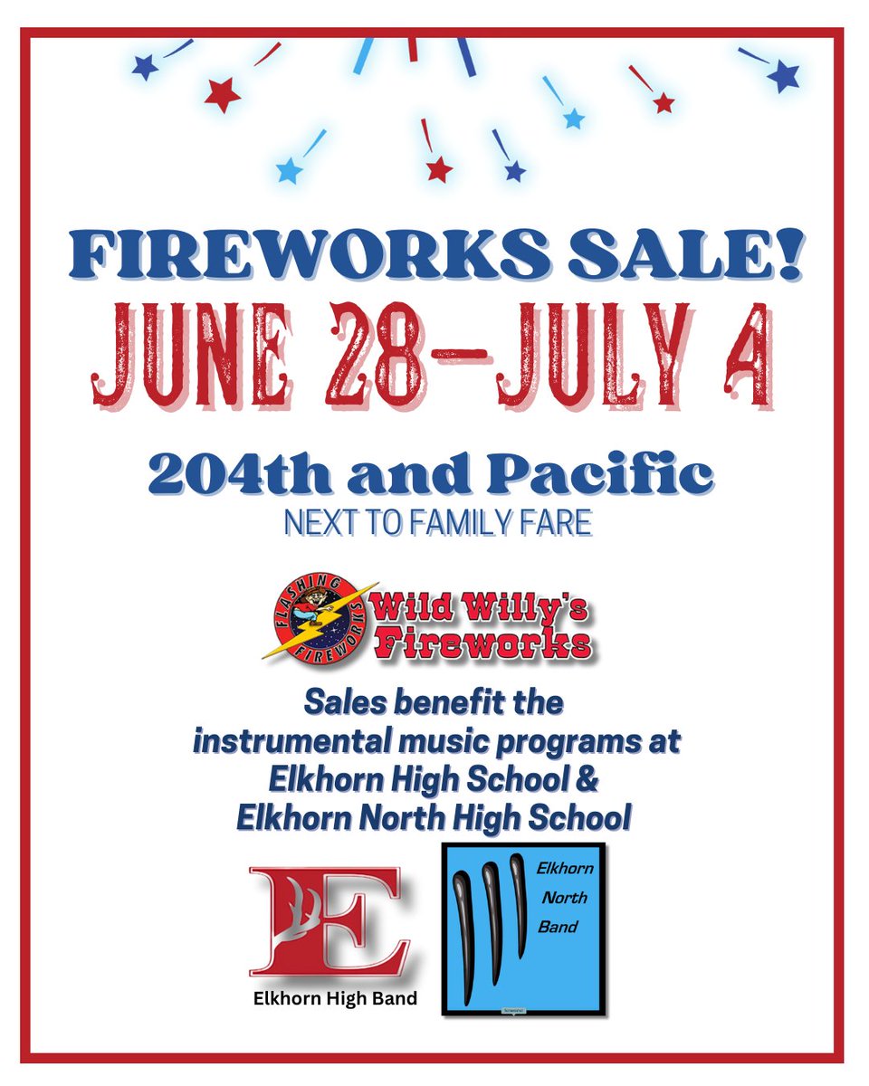 EHSAntlerBands's tweet photo. There's only one place to get your fireworks! EHS partners, pass it on! @EHS_Activity @EHSAntlerVision @EHSings @ElkhornPS_EHS https://t.co/0dkwh8VmzT