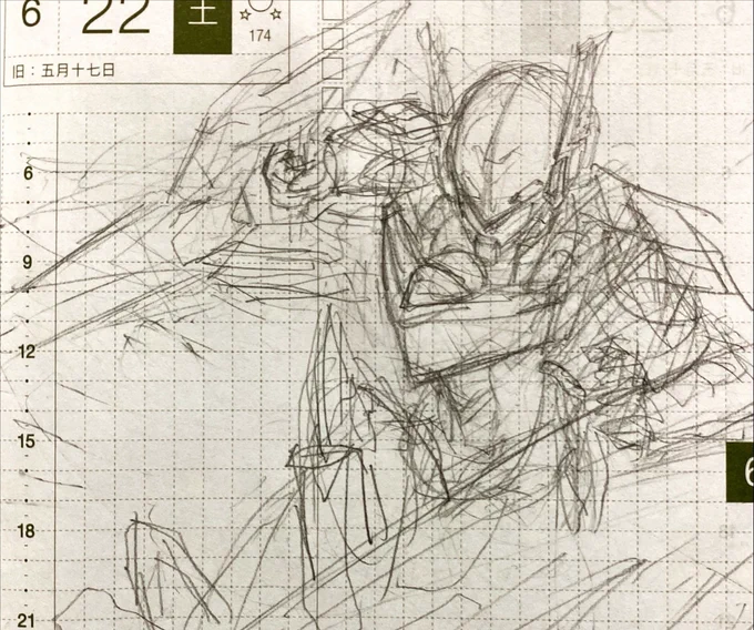 ヒーローとかロボットとかそういうの描けるようになりたいけど細部が全く描けなくて悲しいのね。モデロイド発表の勢いで描いたやつです 