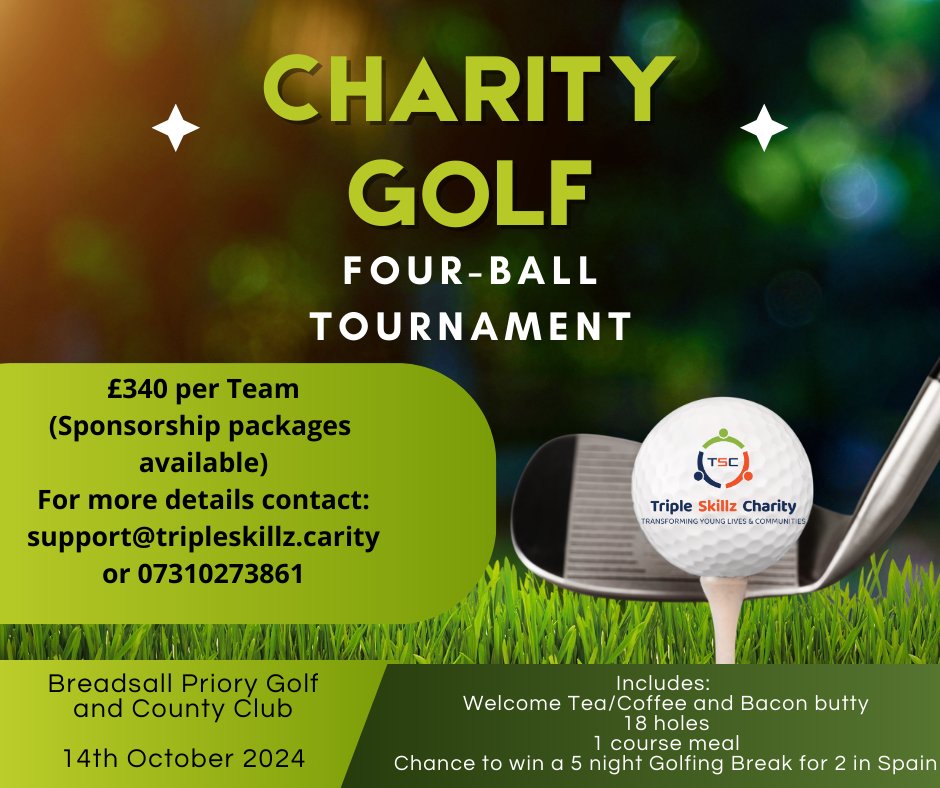 Triple_Skillz's tweet photo. Calling all Golfers...........

Join us for an exciting Four-Ball tournament @Breadsallgreens This charity golf event is designed to provide a fun and competitive atmosphere while raising essential funds. For more details email support@tripleskillz.charity https://t.co/6QeylQzj3K