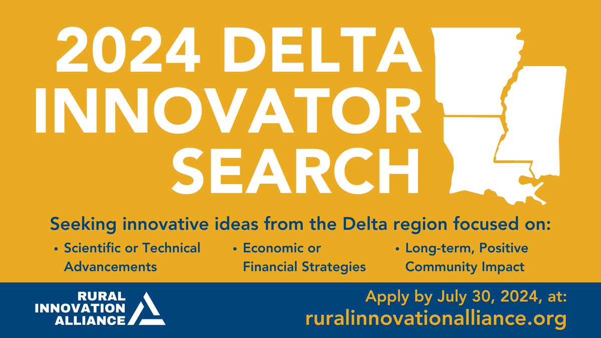 Spread the word- we're looking for creative ideas to improve health outcomes in the #Delta. Learn more and apply: ruralinnovationalliance.org/delta-innovato…