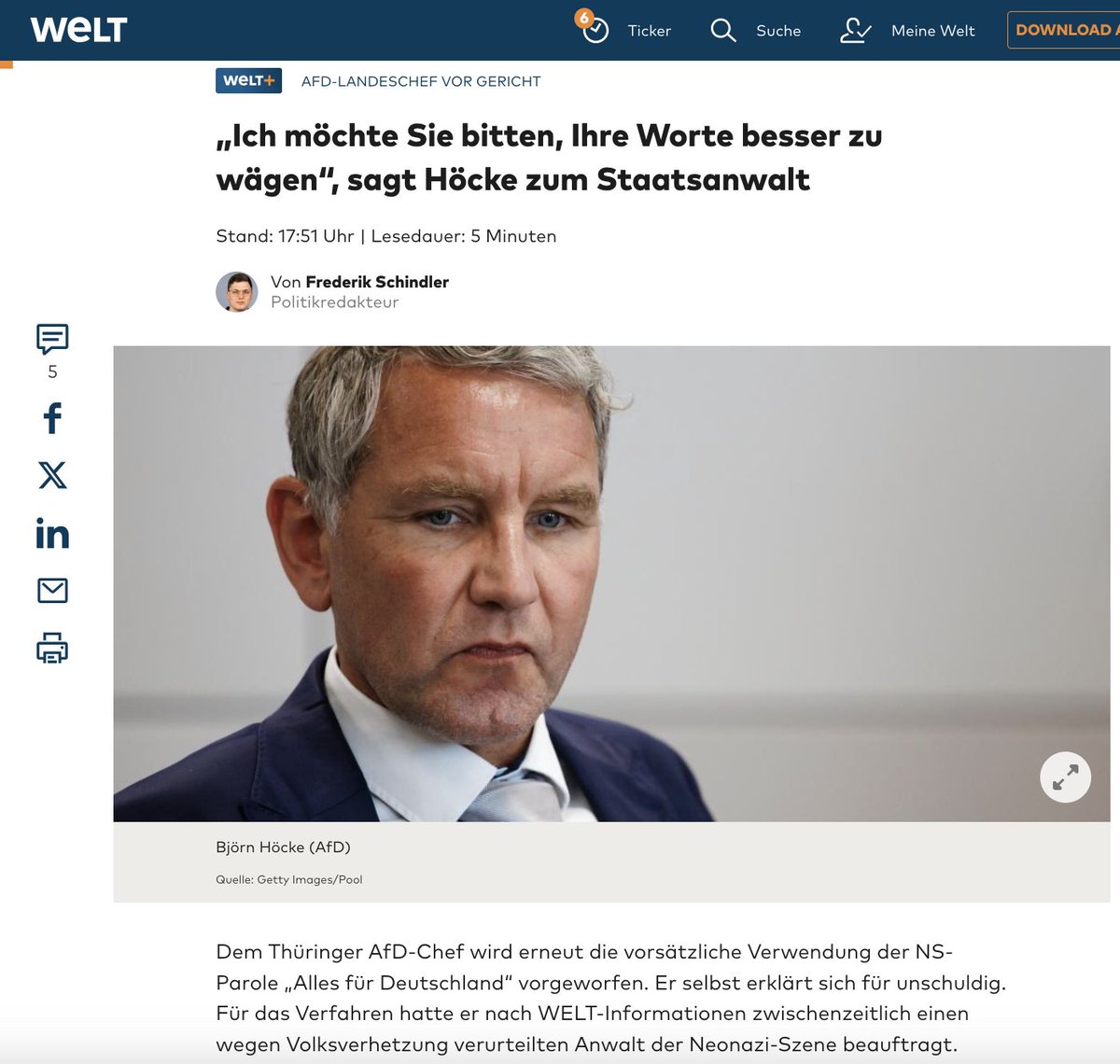 Exklusiv <a href="/welt/">WELT</a>: Der Thüringer AfD-Chef Björn Höcke hatte für seinen Strafprozess in Halle zwischenzeitlich mit Hendrik Schnelle einen Anwalt der Neonazi-Szene mandatiert. Das Mandat legte Schnelle vor Beginn der heute begonnenen Hauptverhandlung nieder, im Prozess ließ sich Höcke
