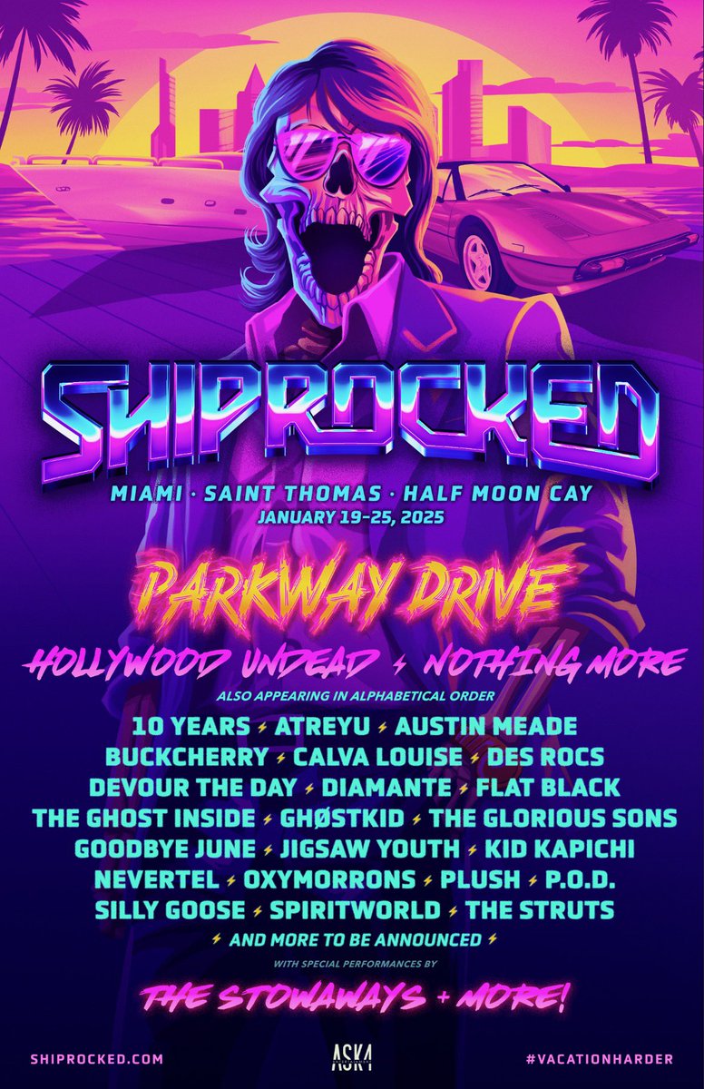 ShipRocked! We’re unbelievably excited to be back. This years insanity will be from January 19-25, 2025! The cruise is already sold out, but you can join the waiting list now at shiprocked.com!