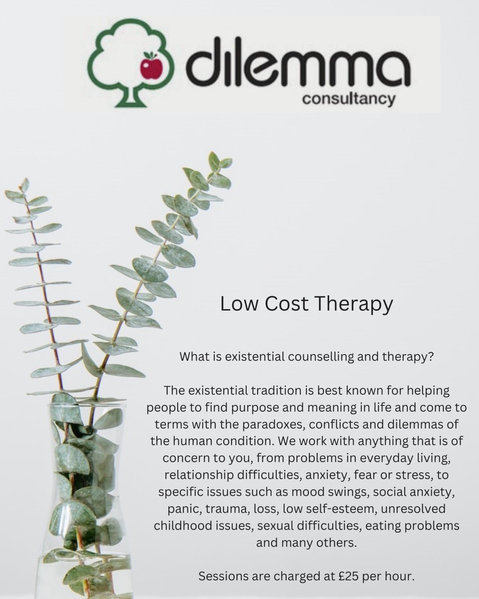 We offer therapy sessions for £25! Take a step towards a healthier mind! 
<a href="/emmyzen/">Emmy van Deurzen☀️🌍 🌻🌹🌳🐕⭐️🌙</a> 
#Therapy #AffordableSupport #PersonalGrowth #HealthierMind