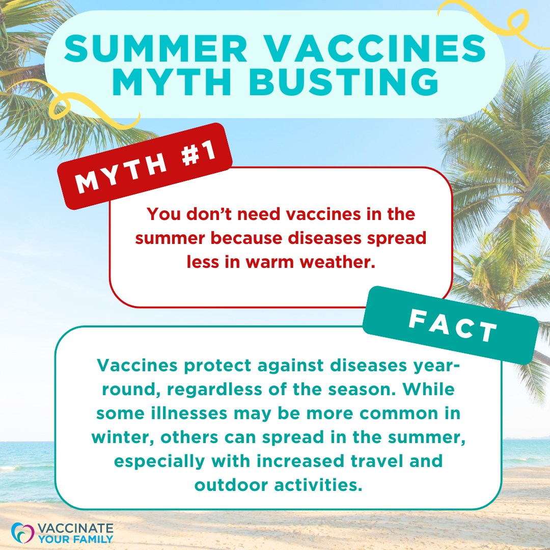 🌞 Let's bust some myths about summer vaccines. 🌴 Stay healthy and safe this summer! 🌟🏖️🚀 

CDC Resource: wwwnc.cdc.gov/travel/destina…
<a href="/Vaxyourfam/">Vaccinate Your Family</a>