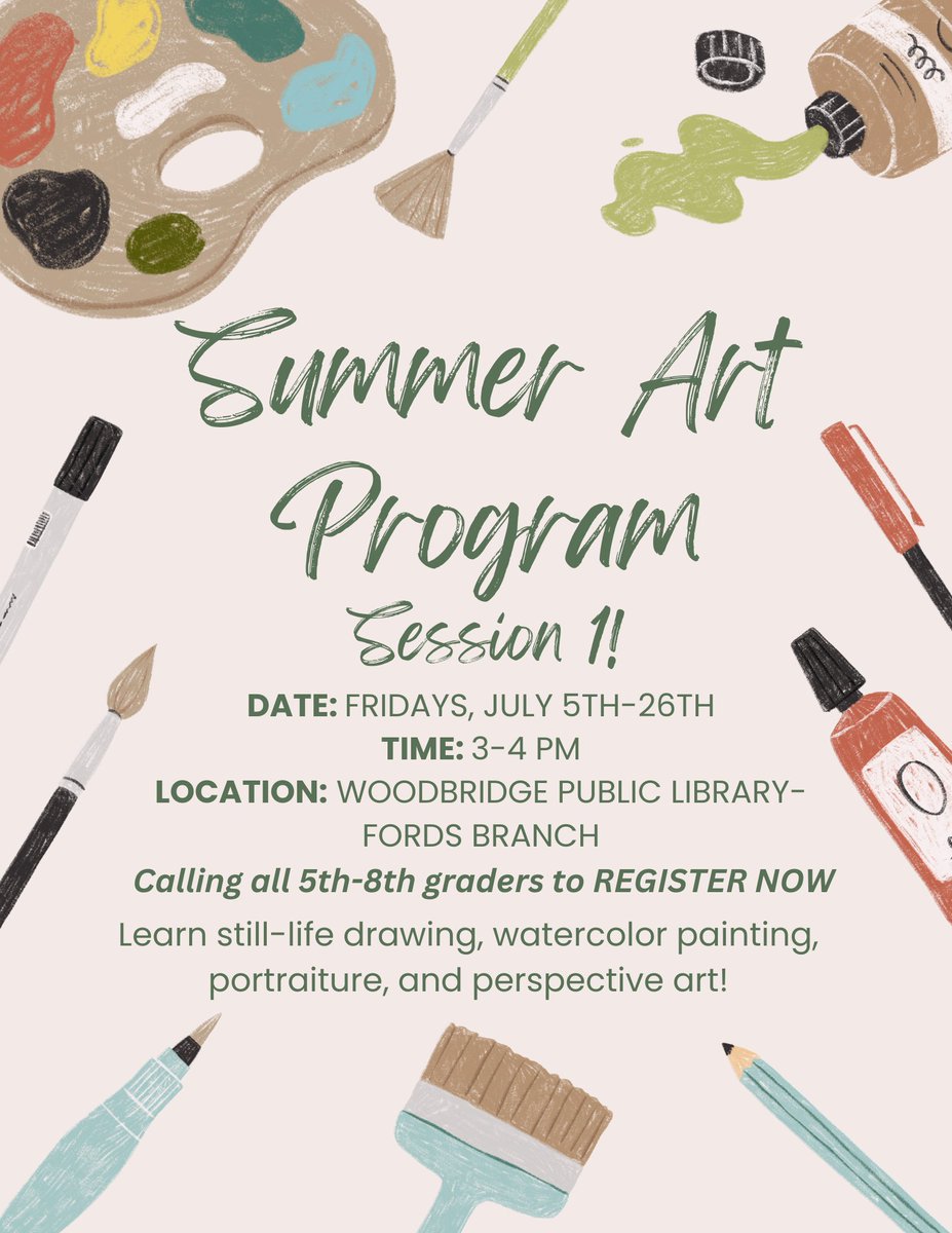 Starting next week, we have a great summer art program at the Fords Library for 5th through 8th graders!