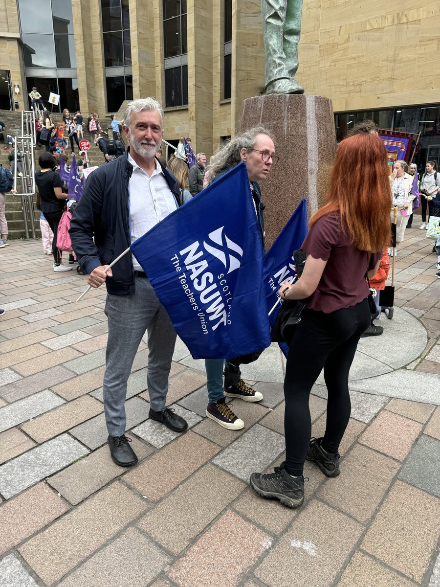 NASUWT_Scotland's tweet photo. Our ⁦@NASUWT_Scotland⁩ members gathering for the #MarchForEducation in Glasgow. #StopTheCuts ⁦@GlasgowCC⁩ https://t.co/6cRILvjPp4