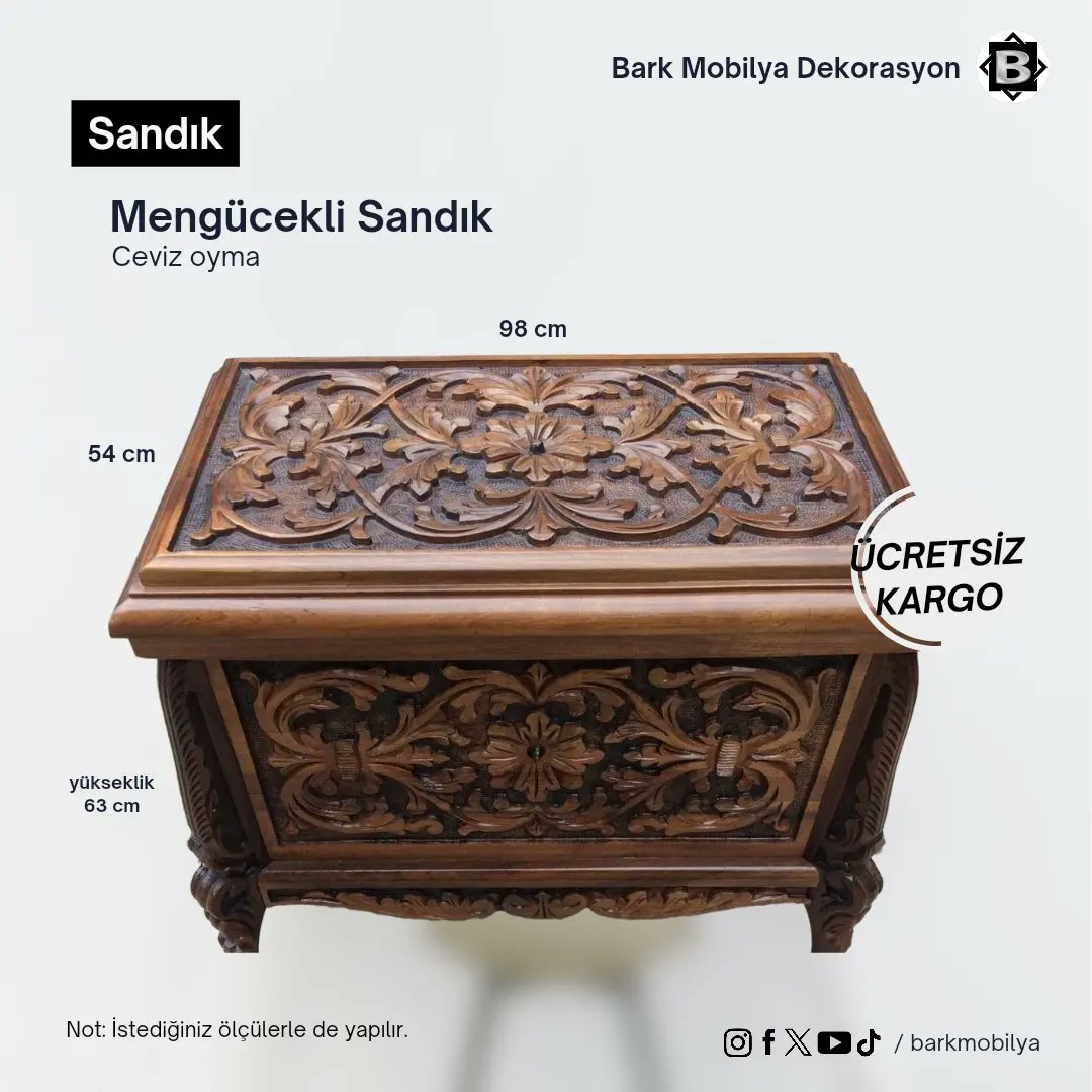 🪛 Geleneksel işçiliğin modern tasarımla buluştuğu şaheser Mengücekli Sandıkla karşındayız! En değerli eşyanı şık bir şekilde saklamak için el yapımı ceviz oyma sandık koleksiyonumuzu keşfet!