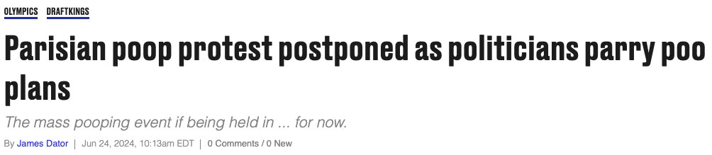 The Poop in the Seine protest has been canceled but give this man a Pulitzer for this headline lmaooo