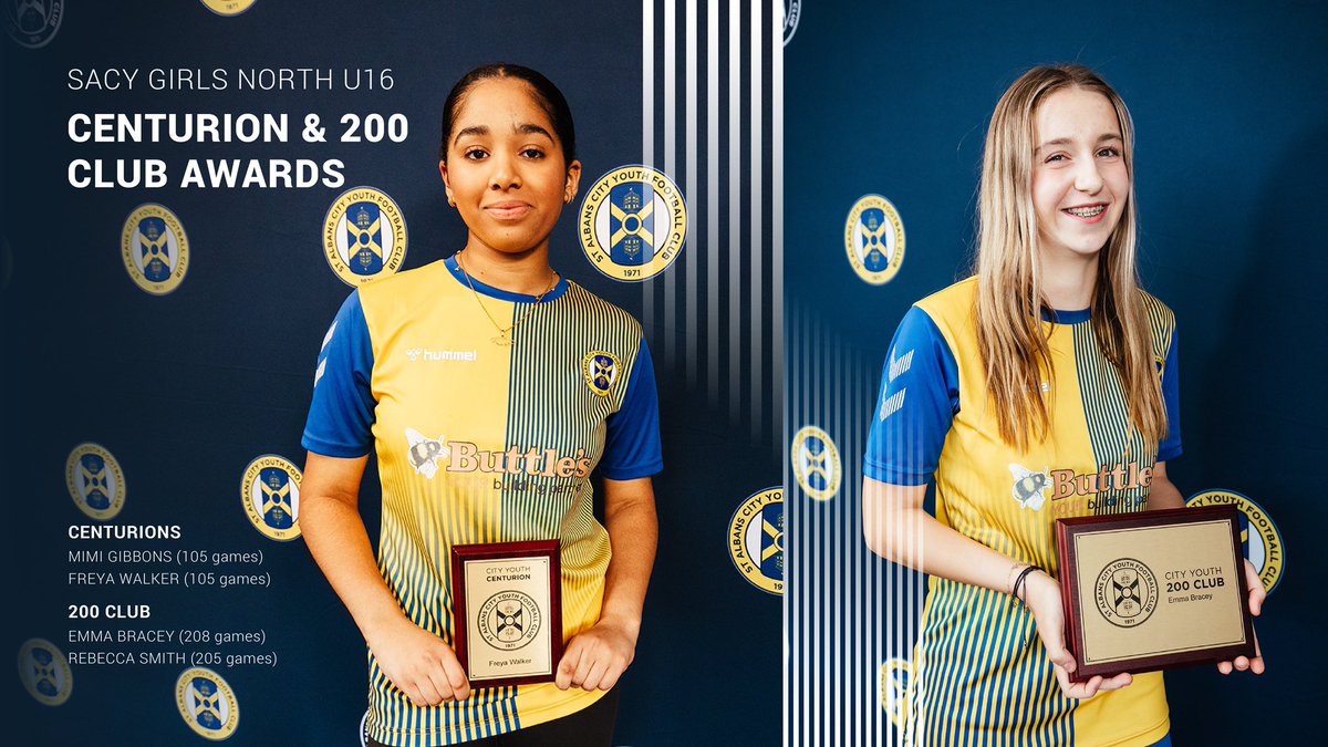 HUGE congratulations to the <a href="/CityYouthFC/">St Albans City Youth</a> North players who received recognition 🙌🏆 

2 became Centurions, surpassing 100 games &amp; 2 joined the 200 Club having played 200+ games for City Youth!

Well done girls 👏👏👏

#CityYouthFamily ⚽️💛💙

👕 <a href="/ButtlesPLC/">Buttle's PLC</a>
📸 <a href="/Oomph_creative/">Oomph</a>