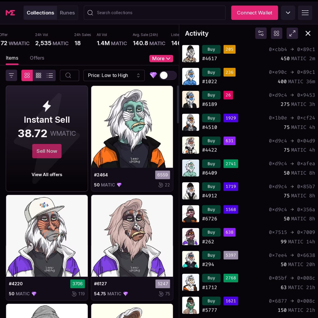 Ok Last 24hr
<a href="/DrillClubNFT/">DRILL CLUB</a> is riding the sky.
All drillers sniping Grails......
Avg sale hit 140 when floor is 50.
Last time when I said this floor surge to 230 after 3 week.
It is what it is.
Summoning all the POLYGON community to join in this journey. 
We will win together