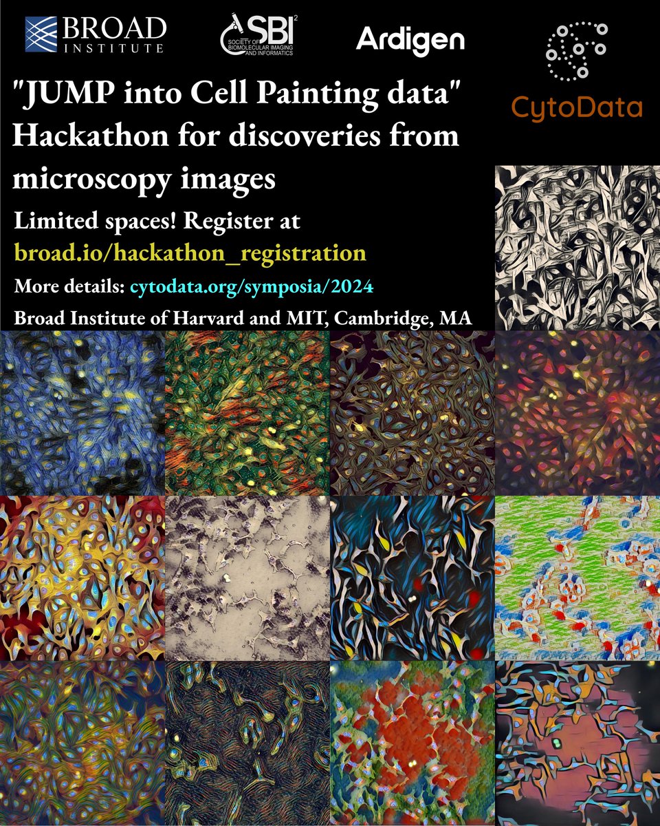 Registrations are open for the CytoData hackathon 2024 on September 17 at the Broad Institute! Join us and "JUMP into Cell Painting data" in this exciting event around morphological profiling. More info and registration link: cytodata.org/symposia/2024/
#cytodata2024