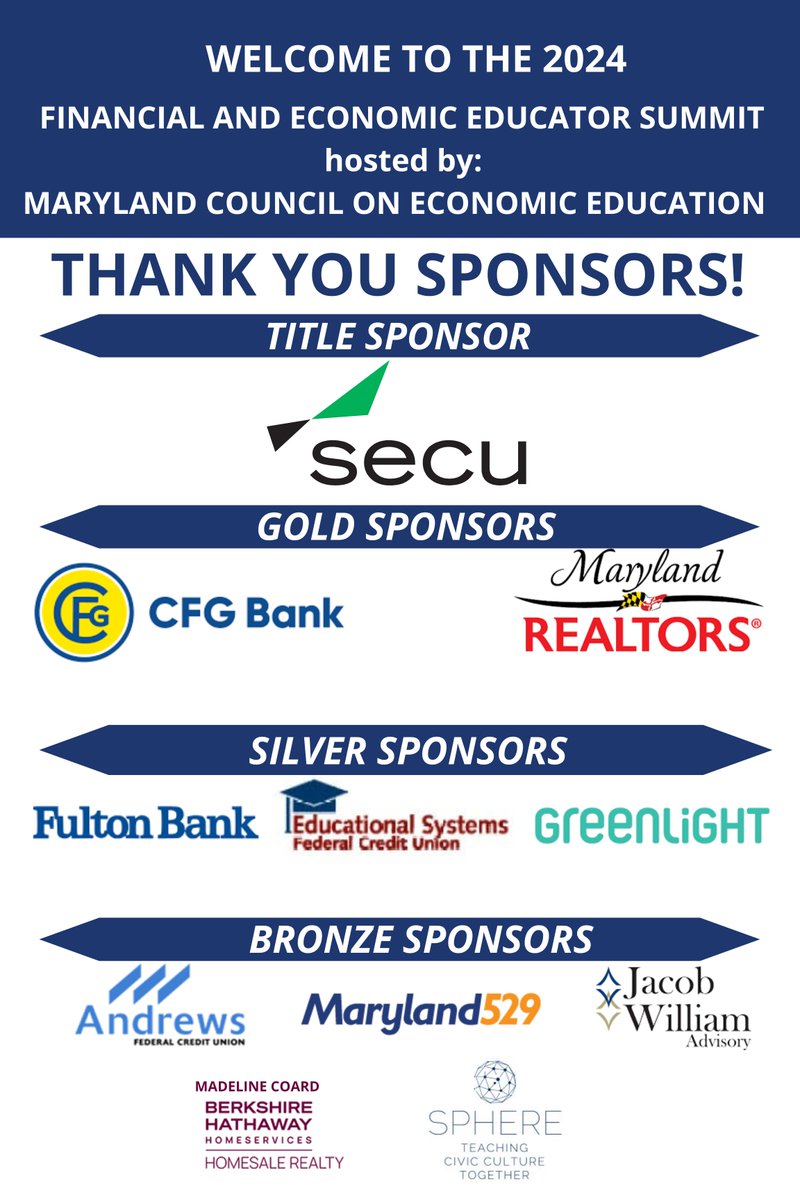 MD Council on Economic Education (MCEE) (@mdeconed) on Twitter photo A big thank you to <a href="/ESFCU/">Educational Systems Federal Credit Union</a>, <a href="/FultonBank/">Fulton Bank Customer Support</a>, and <a href="/GreenlightCard/">Greenlight</a> for serving as our Silver Sponsors at the 2024 MD Financial and Economic Educator Summit tomorrow. With your support we can offer opportunity to learn new ways to teach personal finance and econ to MD teachers for free. A big thank you to <a href="/ESFCU/">Educational Systems Federal Credit Union</a>, <a href="/FultonBank/">Fulton Bank Customer Support</a>, and <a href="/GreenlightCard/">Greenlight</a> for serving as our Silver Sponsors at the 2024 MD Financial and Economic Educator Summit tomorrow. With your support we can offer opportunity to learn new ways to teach personal finance and econ to MD teachers for free.