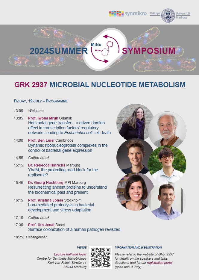 At the 2024 Symposium in Marburg, RTG 2937 will welcome  Prof. Iwona Mruk, Prof. Ben Luisi, Dr. Rebecca  Hinrichs, Dr. Georg Hochberg, Prof. Kristina  Jonas and Prof. Urs Jenal. Detailed info and the registration link on our website - join us on 12 July!
t1p.de/grk2937-sympos…