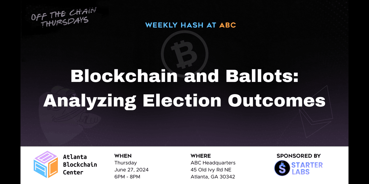 AtlantaChain's tweet photo. 🚀 Join us for "Off the Chain Thursday" to have a timely discussion on how the 2024 presidential election could impact the cryptocurrency and blockchain industries. We'll delve into how different election outcomes could shape the regulatory landscape for cryptocurrencies, the potential for blockchain technology, and the broader implications for the industry.

This event offers valuable insights and networking opportunities for professionals and enthusiasts alike. Stay informed and prepared for the future of blockchain and cryptocurrency in a changing political environment. Don't miss this essential meetup. We will wrap the event with recent industry news and updates. Stay after for the Crypto Votes Debate Watch Party!

🎟️ https://t.co/p4knKMAYH9