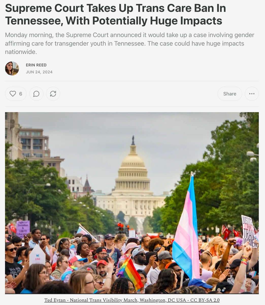 1. The Supreme Court has announced that it will take up the constitutionality of gender affirming care bans for transgender people.

The eventual ruling could have huge impacts on all sorts of policies targeting trans people.

Let's dig in.

Subscribe to support my journalism.