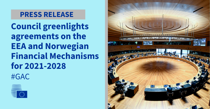 EUCouncilPress's tweet photo. .@EU_Council today gave its green light to the EEA and Norwegian Financial Mechanisms for 2021-2028.

The two mechanisms will provide a financial contribution of €3.268 bn to economic and social cohesion in the European Economic Area.

Read more 👇
