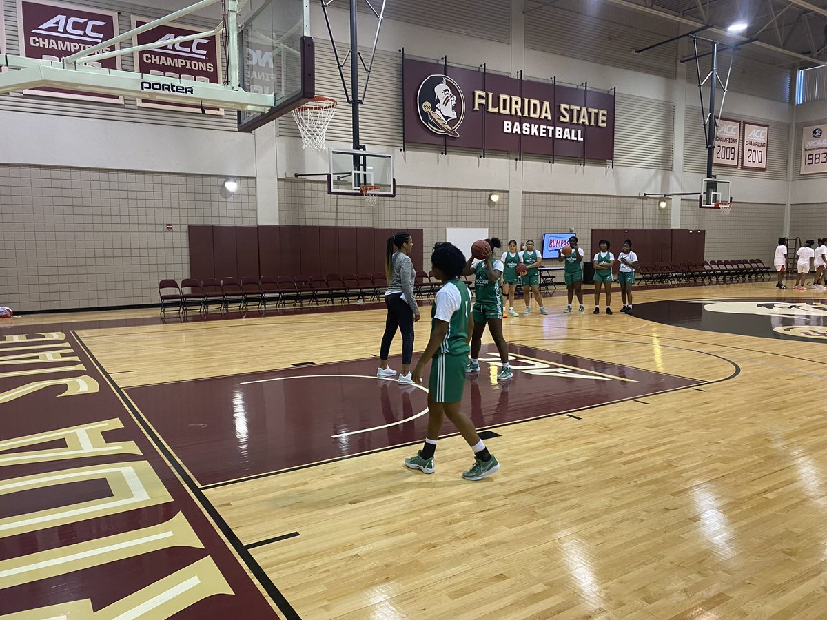 ChoctawWBB's tweet photo. The lady Indians take their talents to Tallahassee! We want to thank FSU for the opportunity to get better! This weekend was a success! 

Us VS Them 🖤💚🏀 https://t.co/s16CqEuiq0