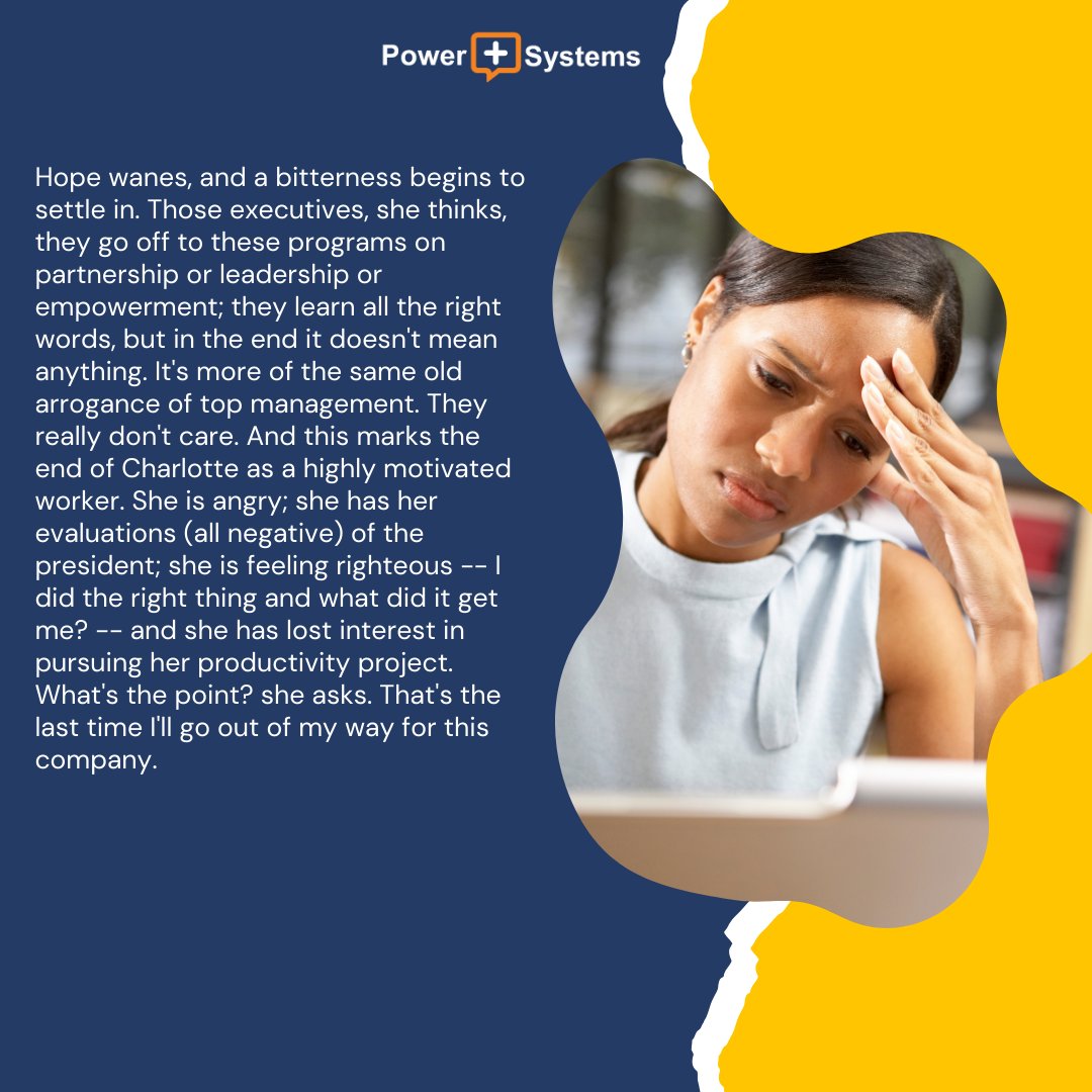 PowerandSystem1's tweet image. This is a mini case from Barry Oshry that illustrates how easy it is for us to get caught in the very predictable patterns of organizational life.
What advice would you give Charlotte? Share below!
#BarryOshry #TheOrganizationWorkshop #TheOrganisationWorkshop #TheOW