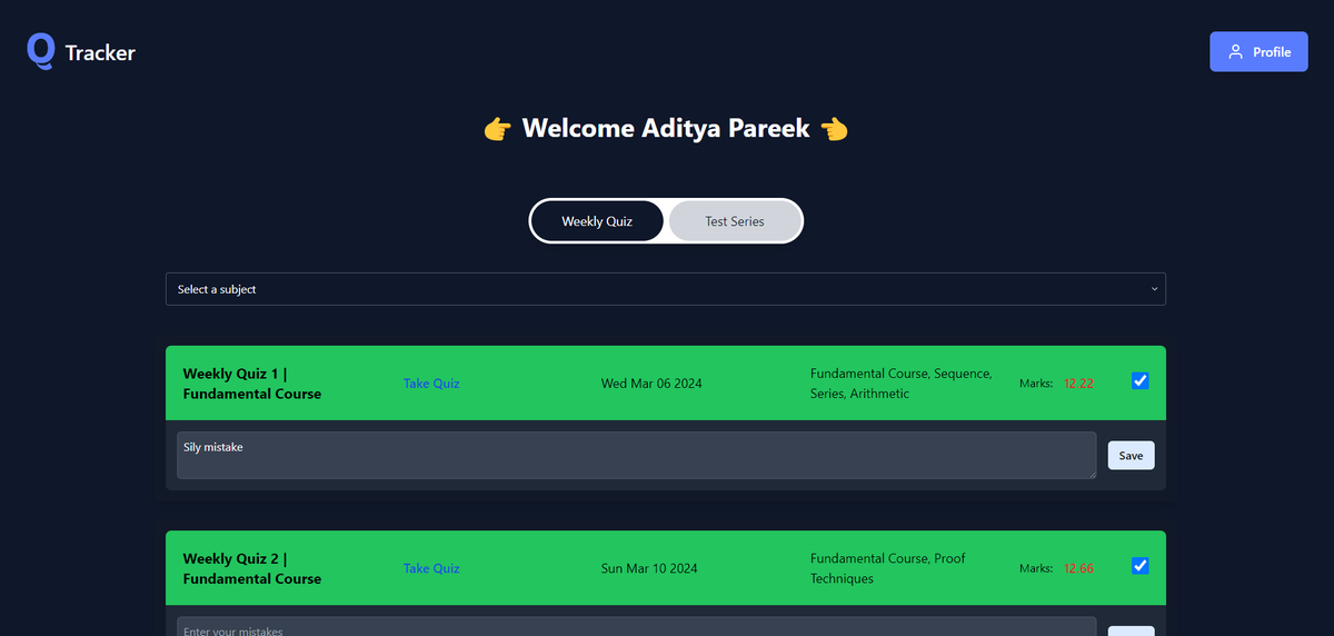 storm_cluster's tweet photo. We are excited to introduce a new feature in our Quiz Tracker web app: Subject Analysis! 📷 This feature helps us track how well we are doing in different subjects and identify areas where we are making mistakes. 
@Singh1Aryan 
@akshaymarch7 
@GOClasses_CSE https://t.co/CNjQ7OOQjJ