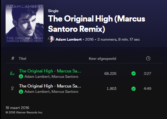 #NowPlaying #TheOriginalHigh by <a href="/AdamLambert/">ADAM LAMBERT</a> <a href="/MarcusSantoroDJ/">Marcus Santoro</a> Remix on Spotify! 🎉 Thank you Adam for making these available for the whole world! They were only available to stream in Australia up until a few days ago! 🎧 open.spotify.com/album/2Ff732h1…