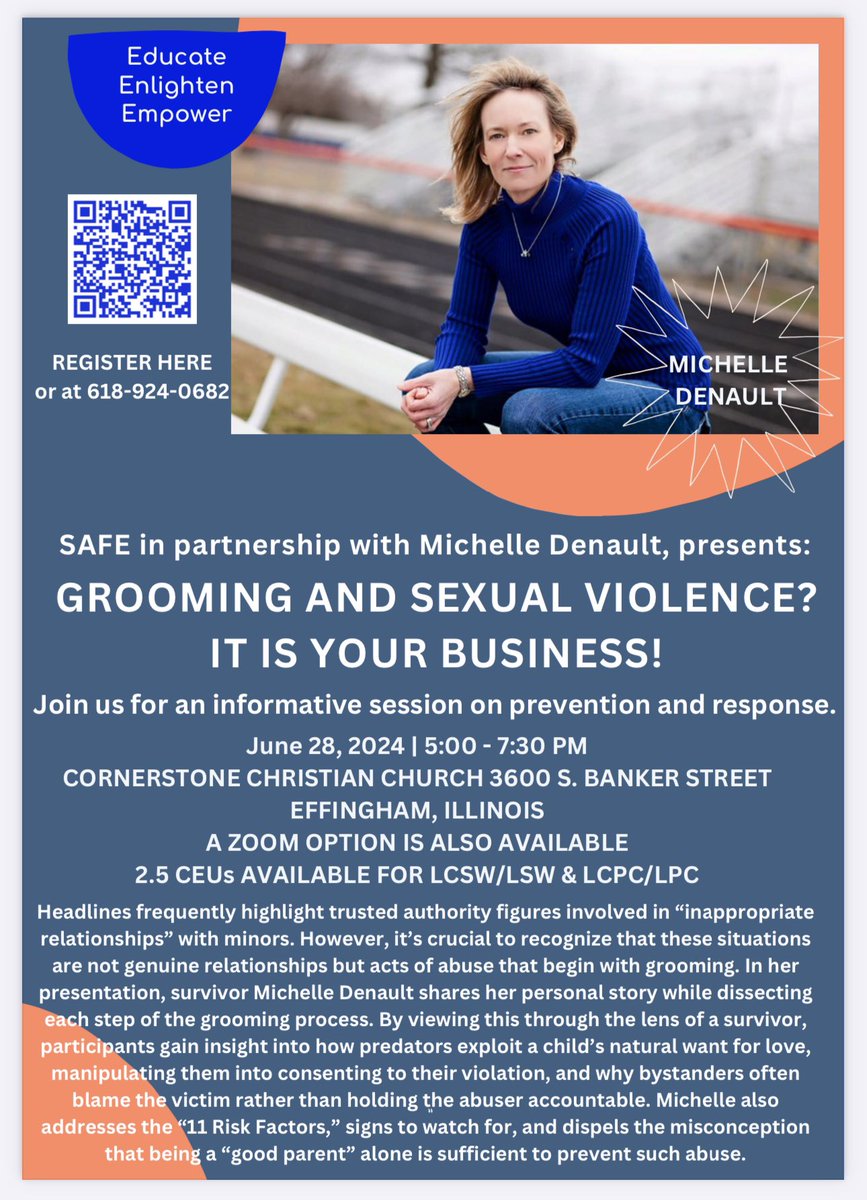 Early morning for me to fly to Michigan to speak tomorrow! From there it’s on to Indiana and then back to Effingham on Friday night. You can sign up for Friday night by scanning the QR code! CEU hours are available! (See Flyer).