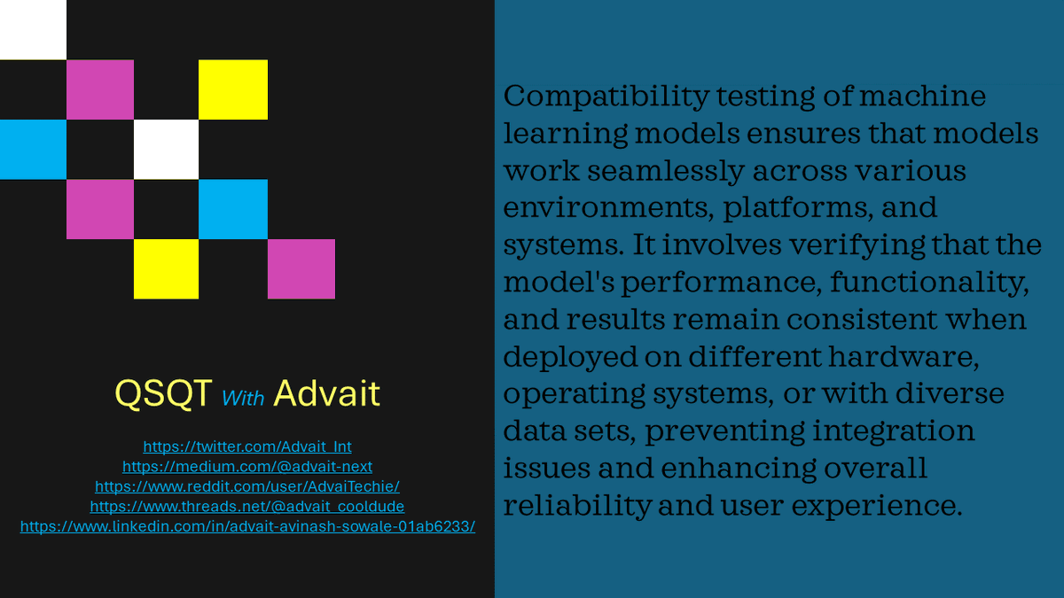 Advait_Int's tweet image. #CompatibilityTesting #MachineLearning #MLModels #SeamlessIntegration #PerformanceVerification #CrossPlatform #SystemCompatibility #ModelDeployment #EnvironmentTesting #HardwareCompatibility #SoftwareTesting #PlatformDiversity #ConsistentResults #FunctionalTesting