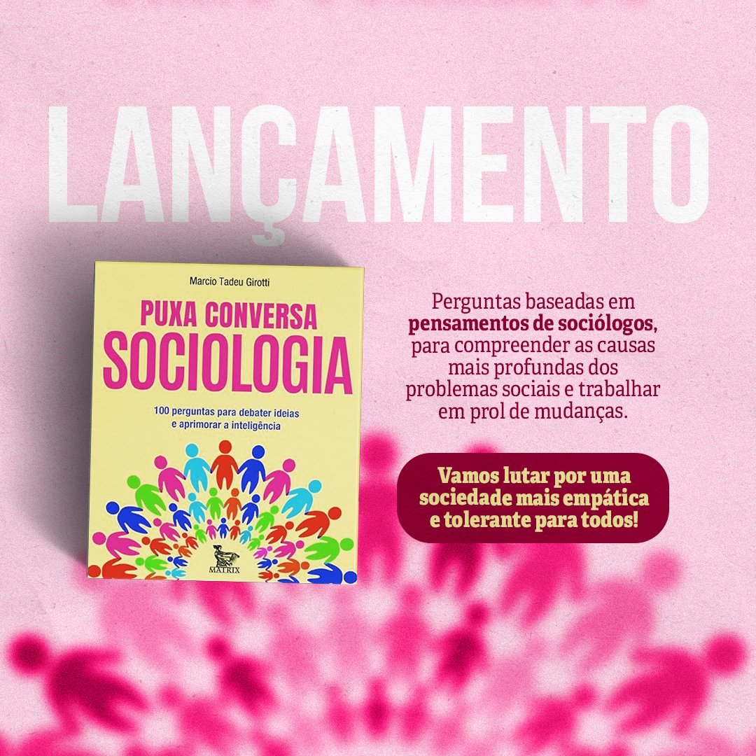 A sociologia permite compreender as interações e rever padrões de comportamento.

“Puxa Conversa Sociologia” apresenta as principais questões sociais com descontração, para olhar para si e para o mundo de um jeito diferente!

Garanta já o seu no link matrixeditora.com.br/produtos/puxa-…