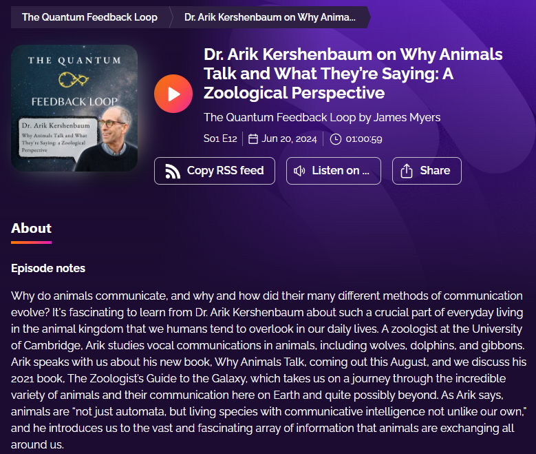 arikkershenbaum's tweet photo. 🚨 New podcast on my book "Why Animals Talk" 
https://t.co/k5uJllKCyV https://t.co/xvlm7lpdcG